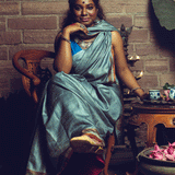 Sea Blue Handpainted Pure Kosa Handloom Sari