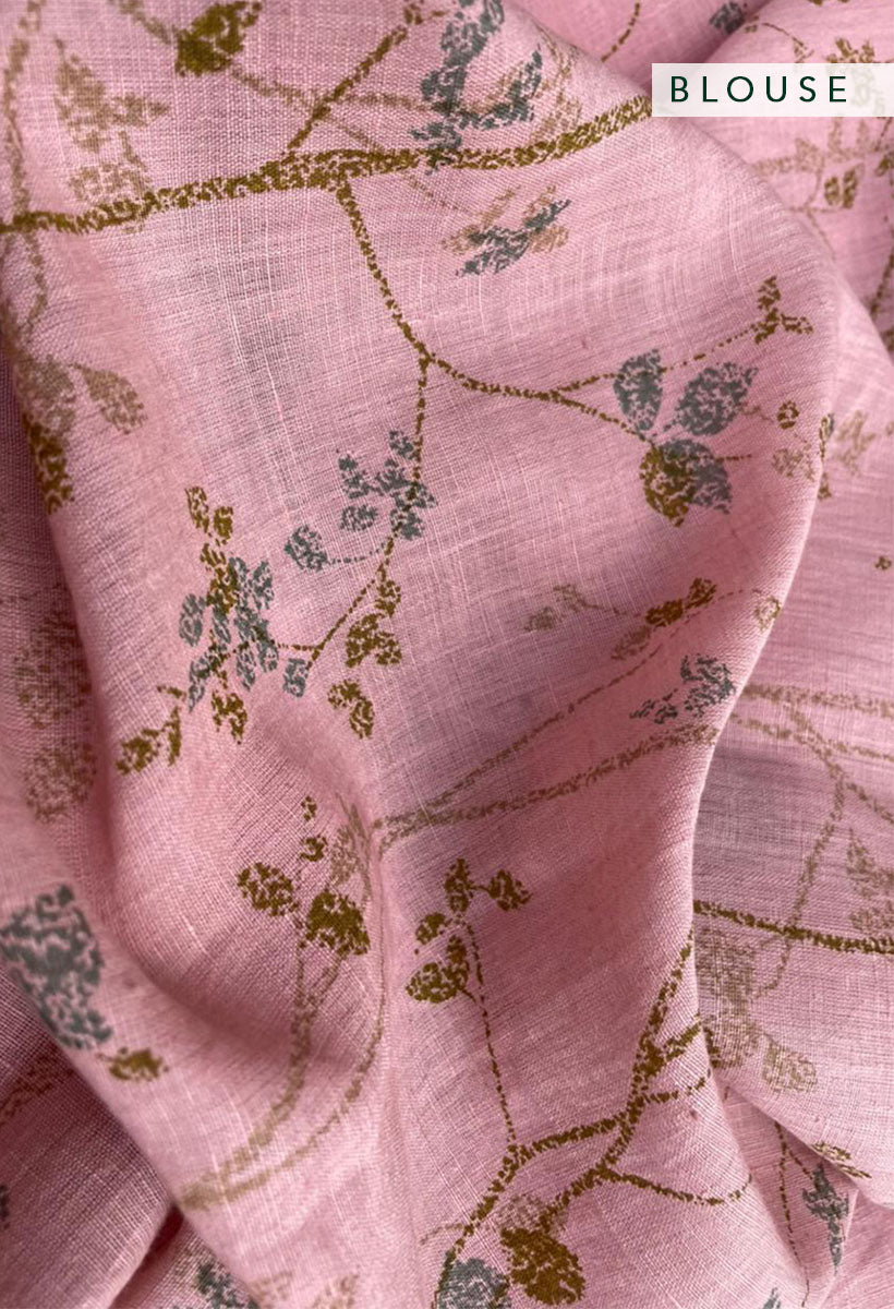 Pink Magnolia Linen Handloom Sari