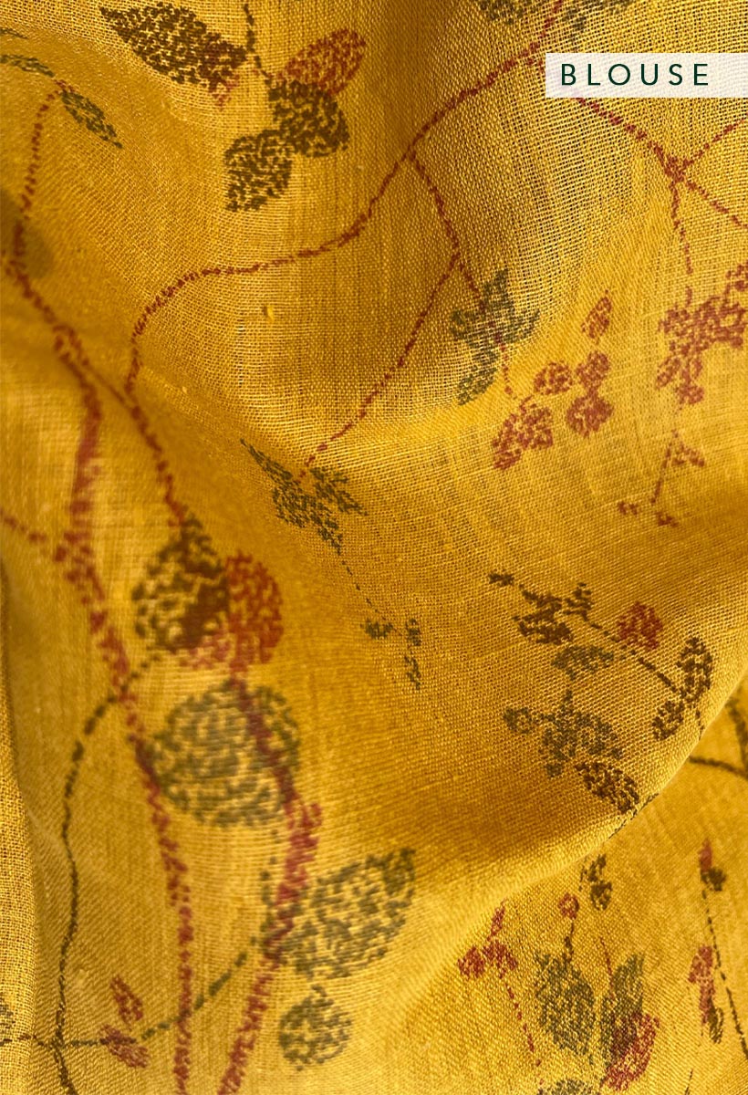 Magnolia Mustard Linen Handloom Sari