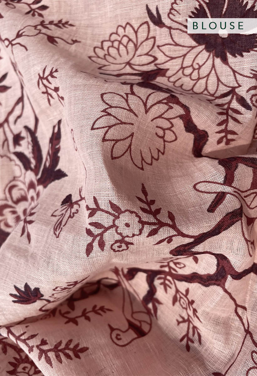 Forest pattern Pastel Linen Handloom Sari