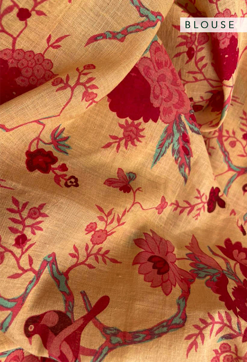 'Yamini' Multicolored Linen Handloom Sari