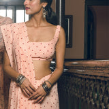 'Malini' Floral Polka Peach Linen Handloom Sari