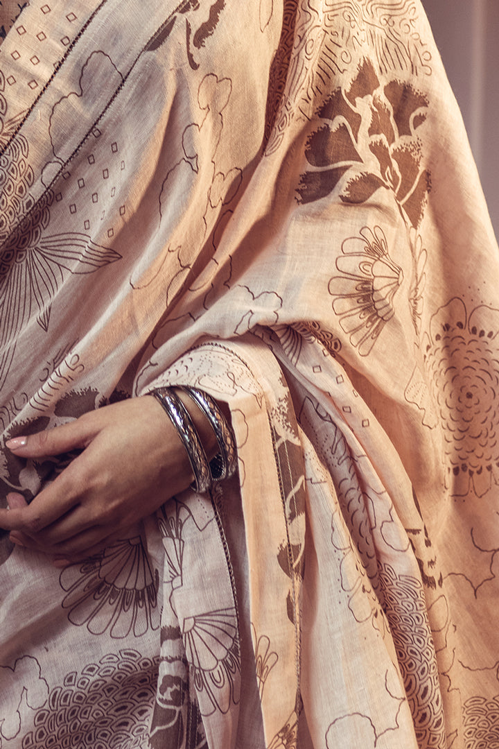 Brown Dhalia Linen Handloom Sari