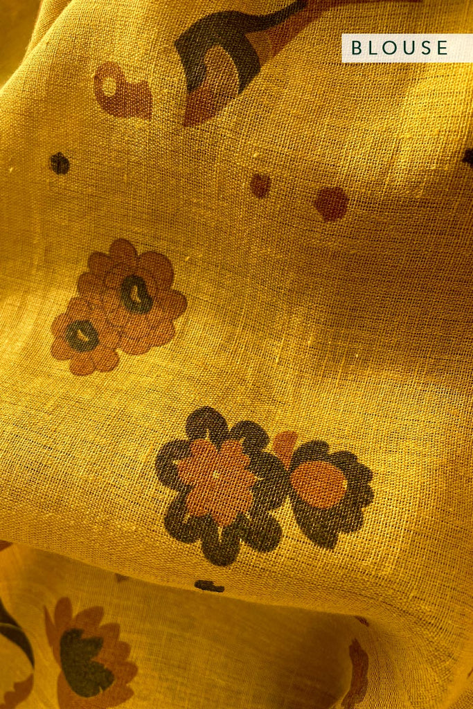 'Manjari' Spring flowers Linen Handloom Sari