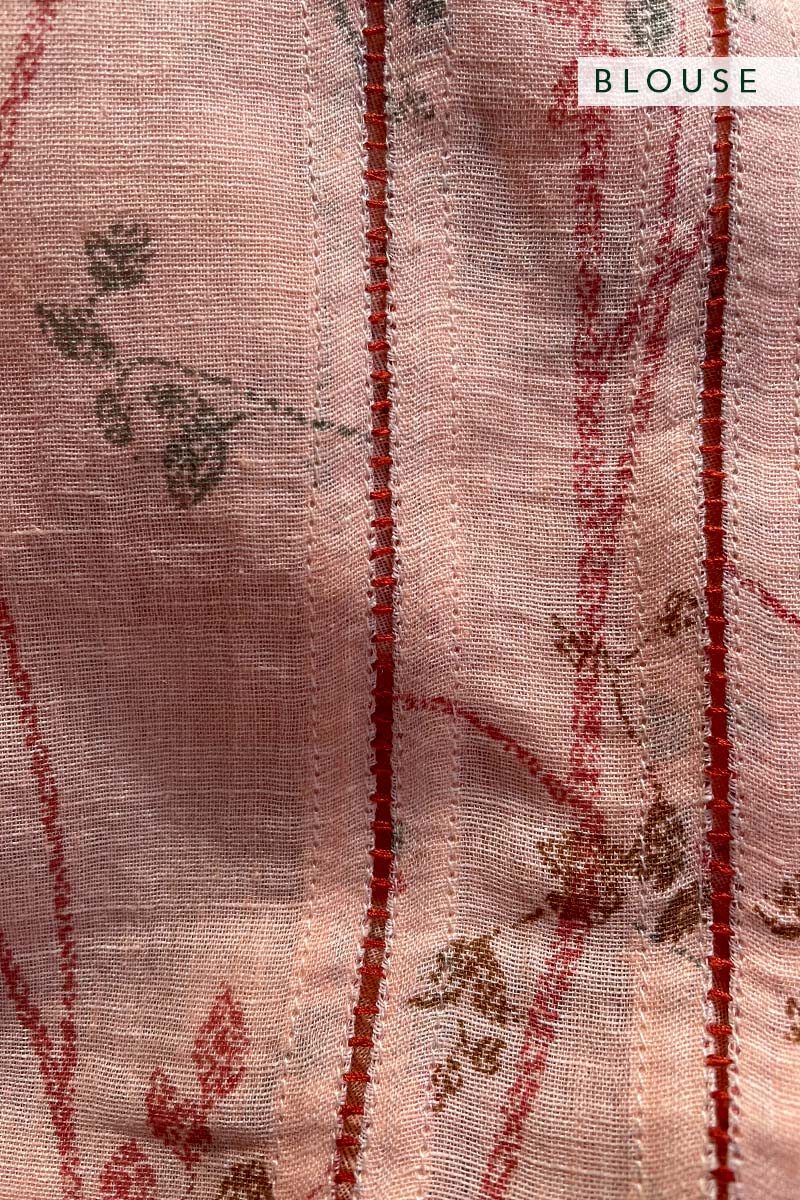 'Mayuri' Magnolia Peach Linen Handloom Sari