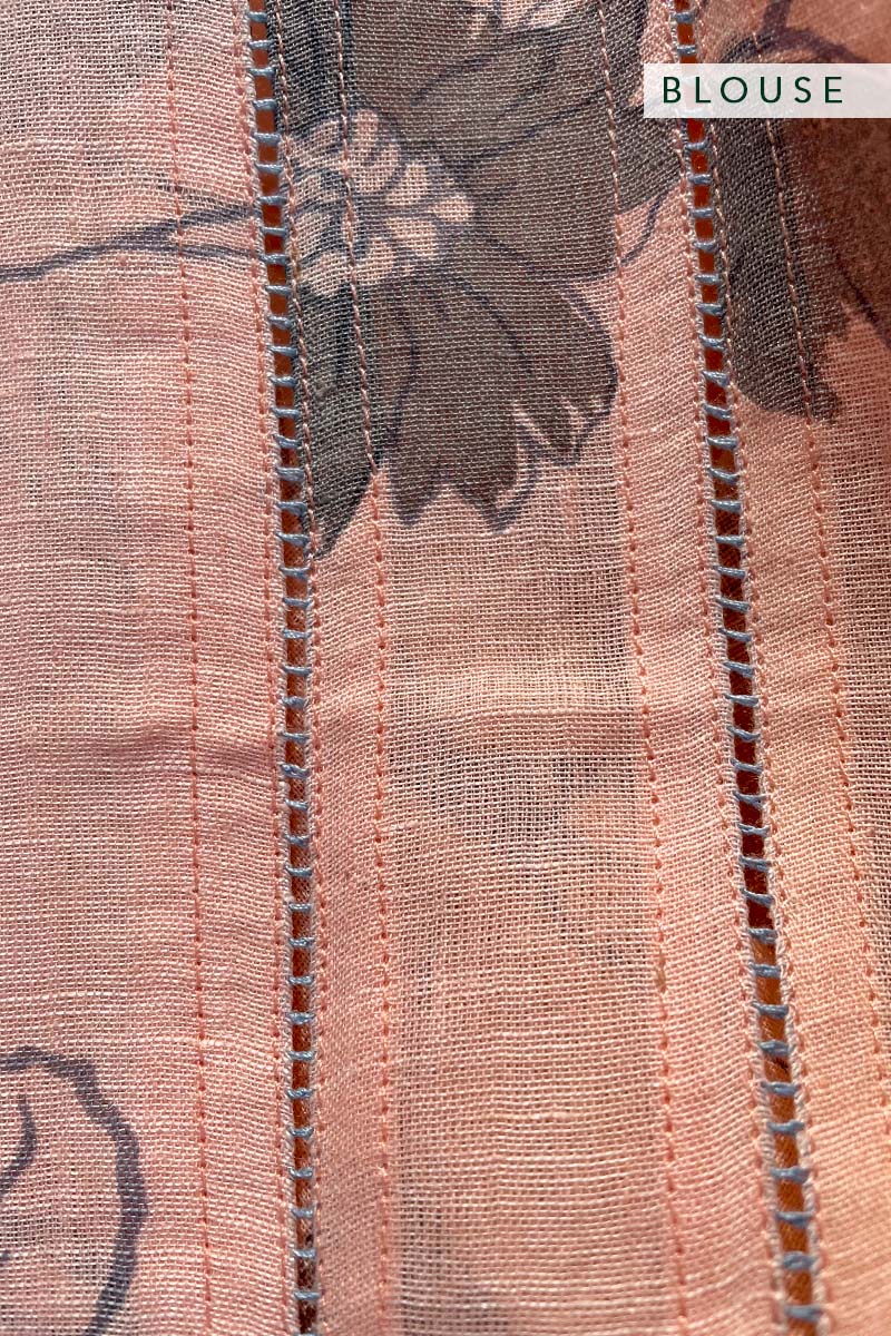 'Jayanti' Spring Pale Peach Linen Handloom Sari