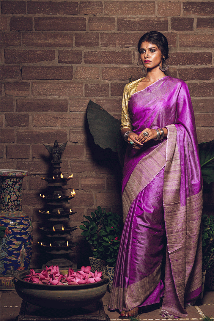 Orchid Pure Tussar n Ghicha Handloom Sari