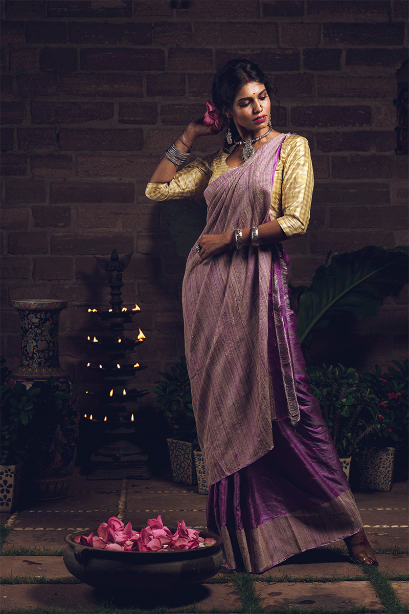 Orchid Pure Tussar n Ghicha Handloom Sari