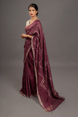 Burgandy Zari Jamdani Tussar Khadi Handloom Sari