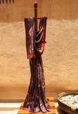 Hibiscus Pure Tussar Kalamkari Handloom Sari