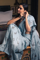 Spring Powder Grey Blue Linen Handloom Sari