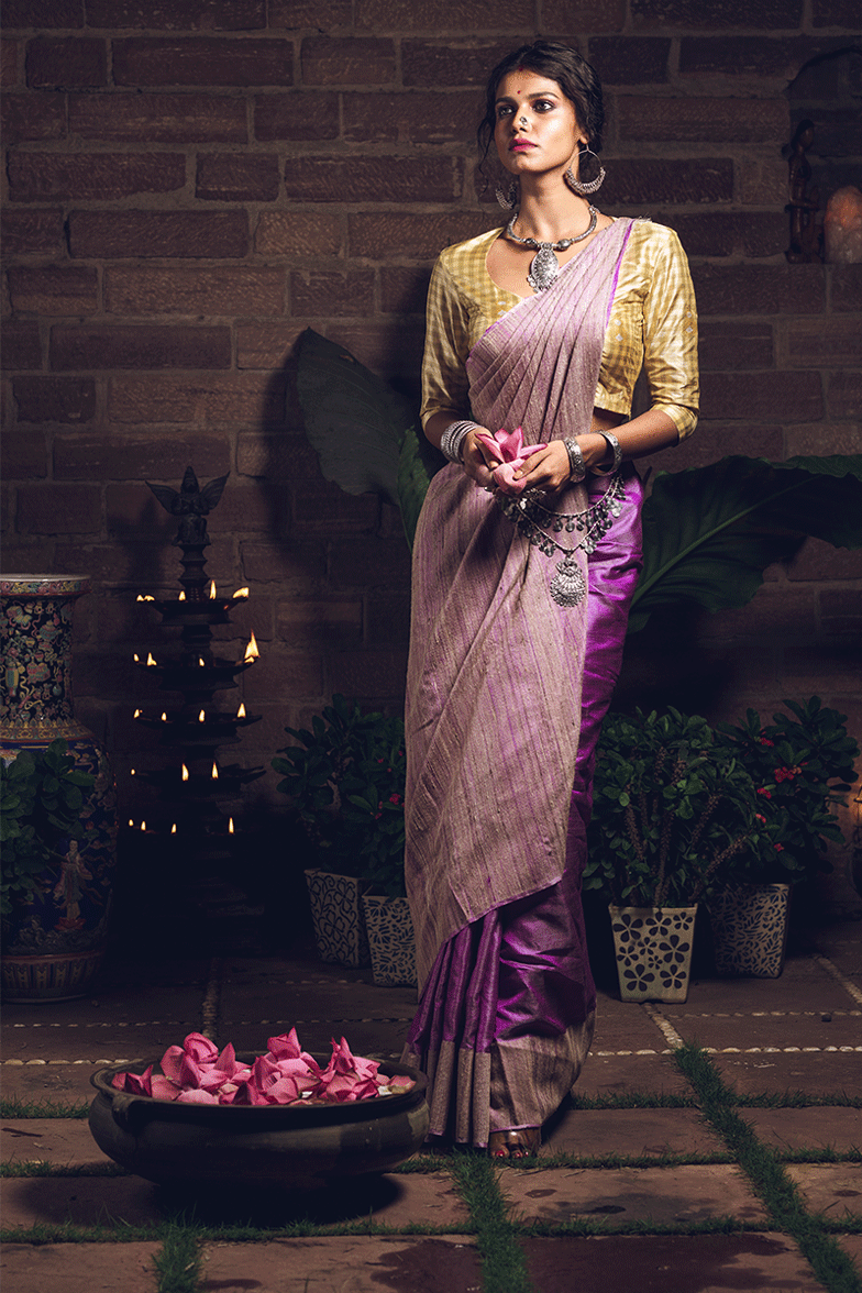 Orchid Pure Tussar n Ghicha Handloom Sari