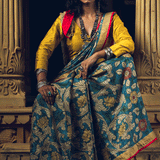 Blue Floral Kalamkari Pure Silk Handloom Sari