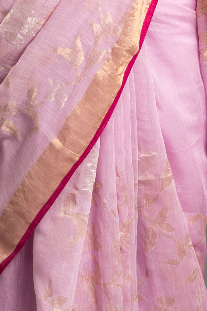 Mauve Silver Gold Zari Jamdani Pure Tussar Khadi Handloom Sari