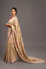 Pinkish Beige Jamdani Pure Tussar Khadi Handloom Sari