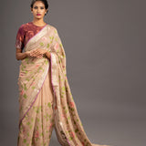 Pinkish Beige Jamdani Pure Tussar Khadi Handloom Sari