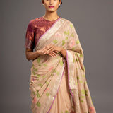 Pinkish Beige Jamdani Pure Tussar Khadi Handloom Sari