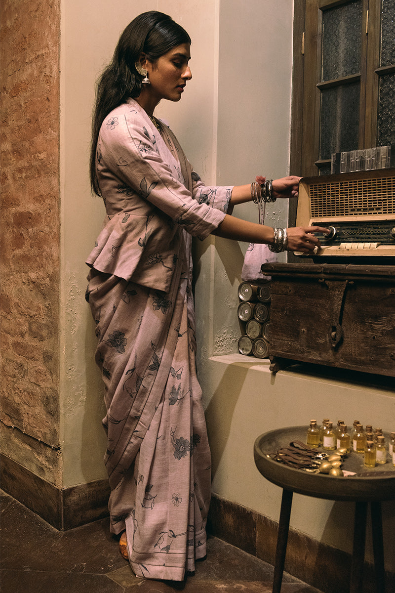 Vintage Lavender Linen Handloom Sari