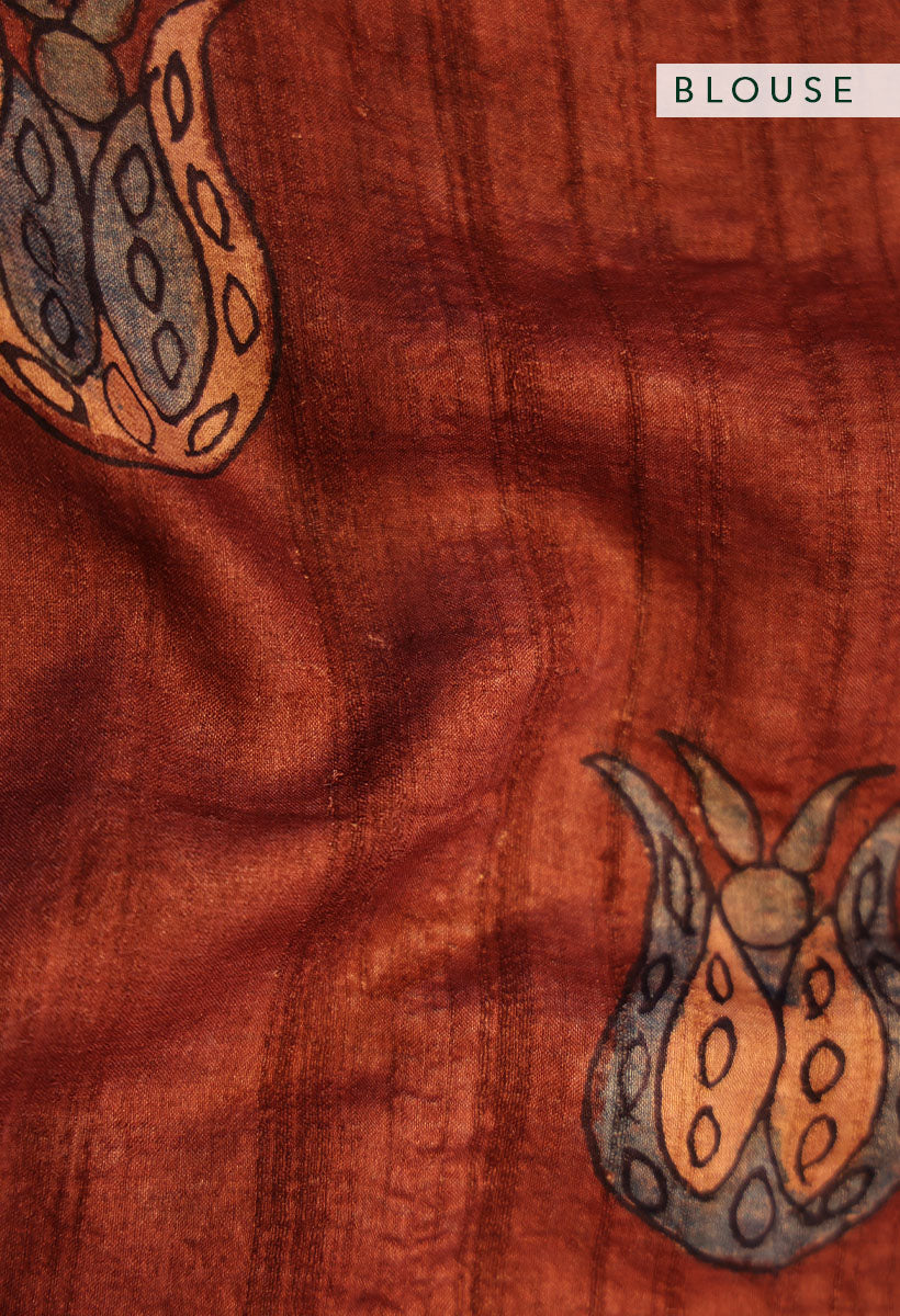 Lotus Pure Tussar Kalamkari Handloom Sari