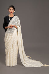 Off White Dhakai Jamdani Pure Cotton Khadi Handloom Sari