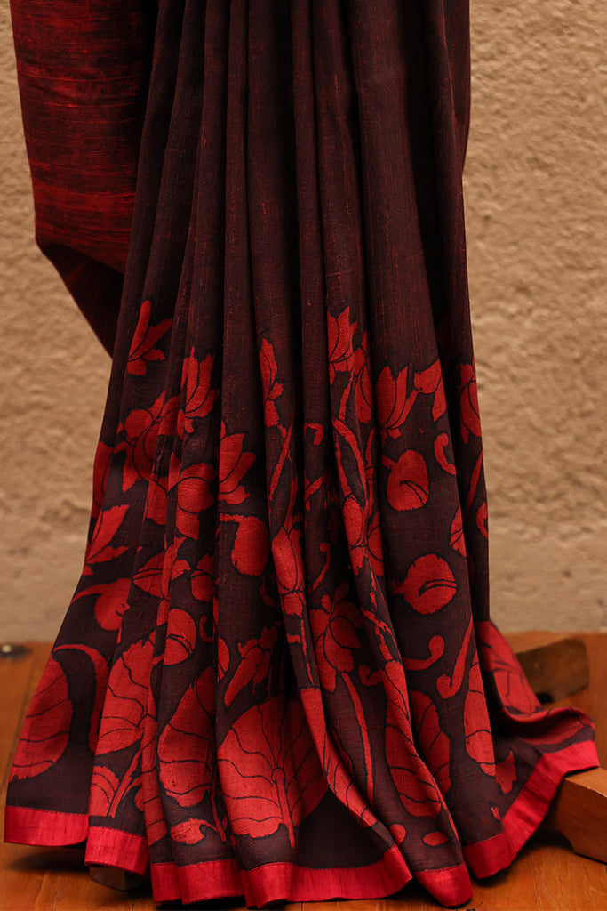 Laali Pure Raw Silk Kalamkari Handloom Sari