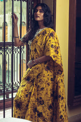 Forest Pattern Mustard Linen Handloom Sari