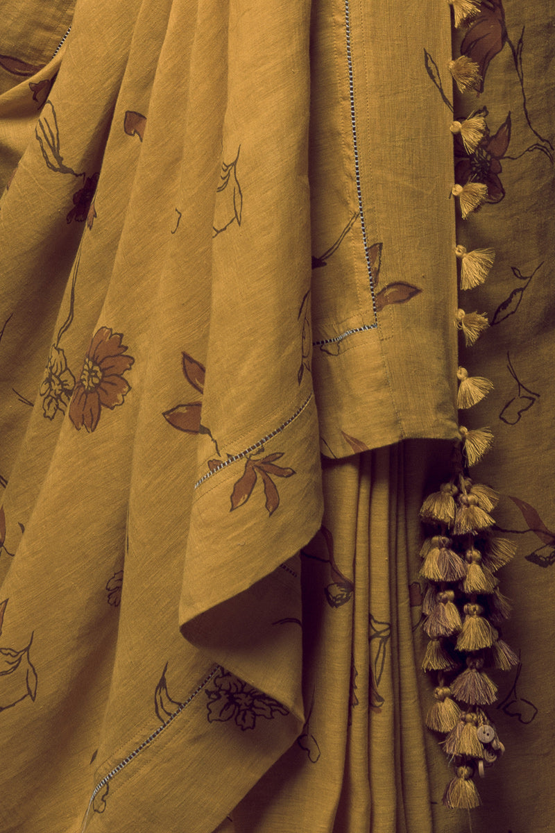 Spring Mustard Linen Handloom Sari
