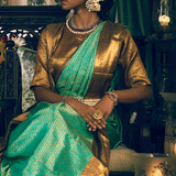 Sea Green Geometric Zari Pure Silk Kanjivaram Handloom Sari
