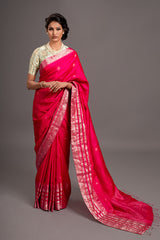 Fuschia Zari Jamdani Pure Tussar Handloom Sari