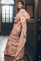 Forest pattern Pastel Linen Handloom Sari