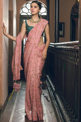 Pink Magnolia Linen Handloom Sari