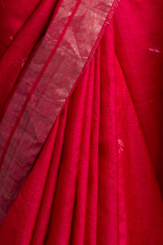 Fuschia Zari Jamdani Pure Tussar Handloom Sari