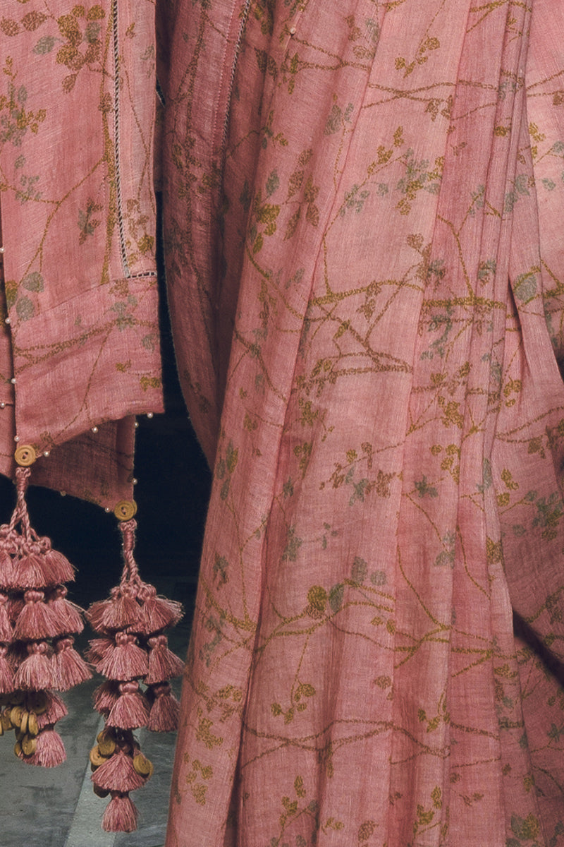 Pink Magnolia Linen Handloom Sari