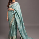 Ice Blue Zari Jamdani Pure Tussar Handloom Sari