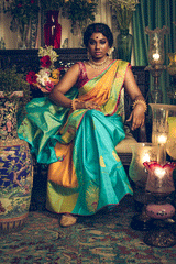 Half n Half Green Yellow Zari Kanjivaram Handloom Sari