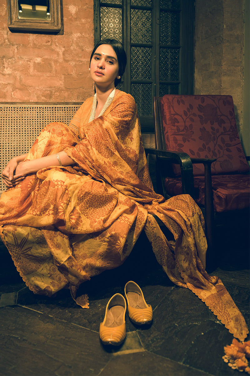 'Hameer' Dhalia Mustard Pure Tussar Handloom Sari