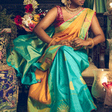 Half n Half Green Yellow Zari Kanjivaram Handloom Sari