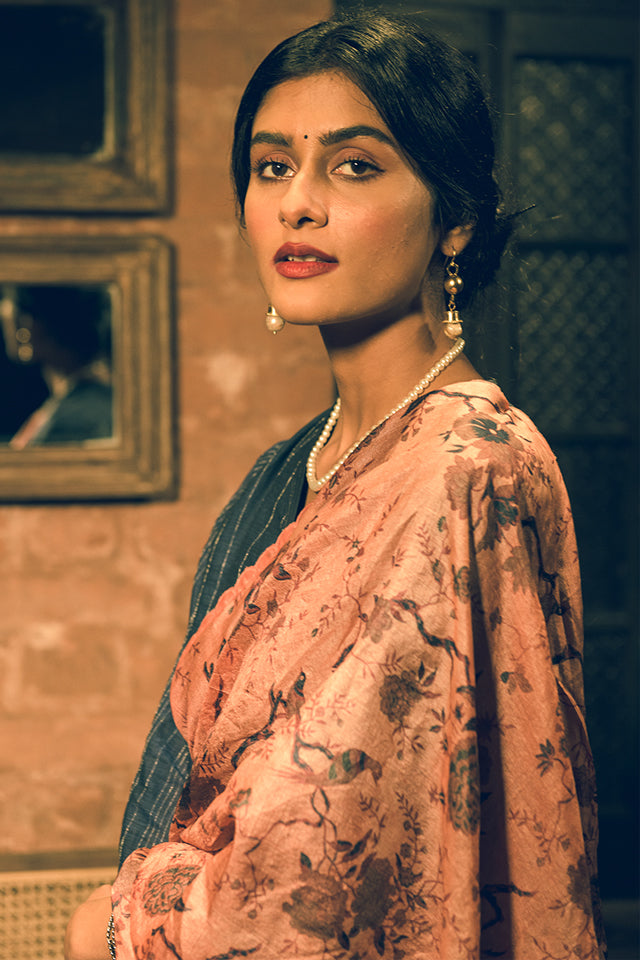 'Shree' Forest Pink Pure Tussar Handloom Sari