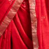 Scarlet Red Zari Jamdani Pure Tussar Handloom Sari