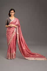Flamingo Pink Zari Jamdani Pure Tussar Handloom Sari