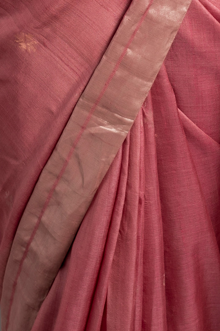 Flamingo Pink Zari Jamdani Pure Tussar Handloom Sari