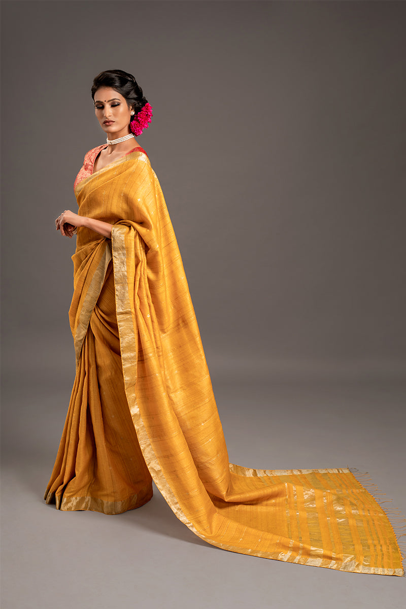 Turmeric Zari Jamdani Pure Tussar Handloom Sari