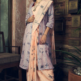 'Jayanti' Spring Pale Peach Linen Handloom Sari