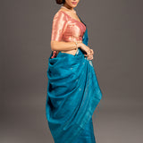 Azure Blue Zari Jamdani Pure Tussar Handloom Sari