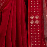 Red Zari Jamdani Pure Tussar Khadi Handloom Sari