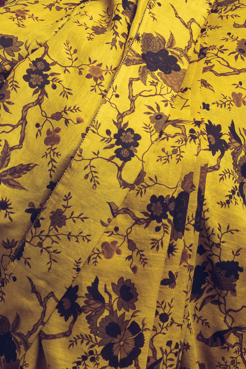 Forest Pattern Mustard Linen Handloom Sari