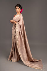 Taupe Zari Jamdani Pure Tussar Handloom Sari