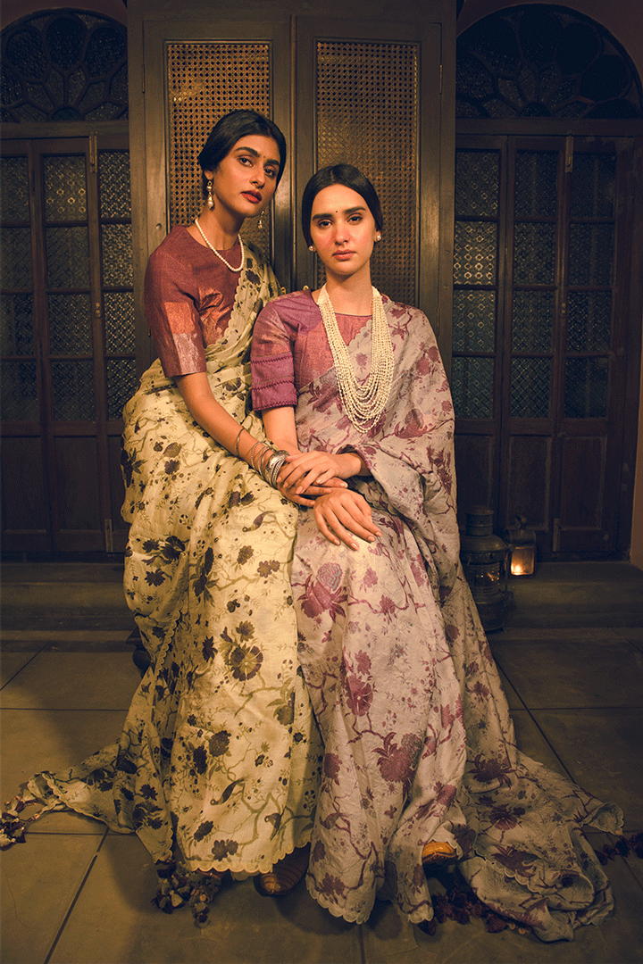 'Gurjari' Sapphire Ice Pure Tussar Handloom Sari