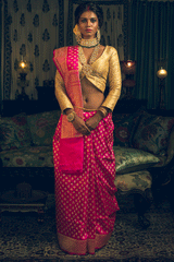 Fuchsia Dual Colored Zari Pure Silk Banarasi Handloom Sari