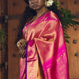 Pink Gold Zari Pure Silk Kanjivaram Handloom Sari